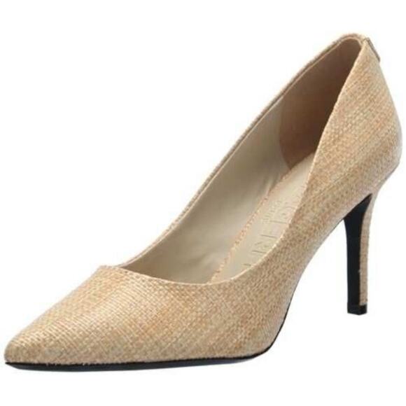 NWT Karl Lagerfeld Paris Women's Royale Dress Pump Heel Natural Woven Beige 11 - Picture 2 of 9